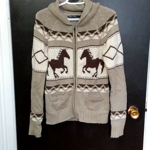 Knit Horse Zipper Sweater
